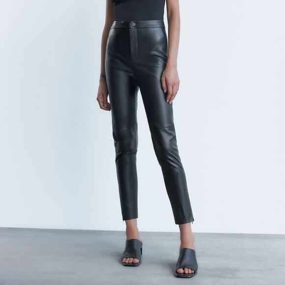 ZARA Black High Rise Faux Leather Leggings - Picture 1 of 7